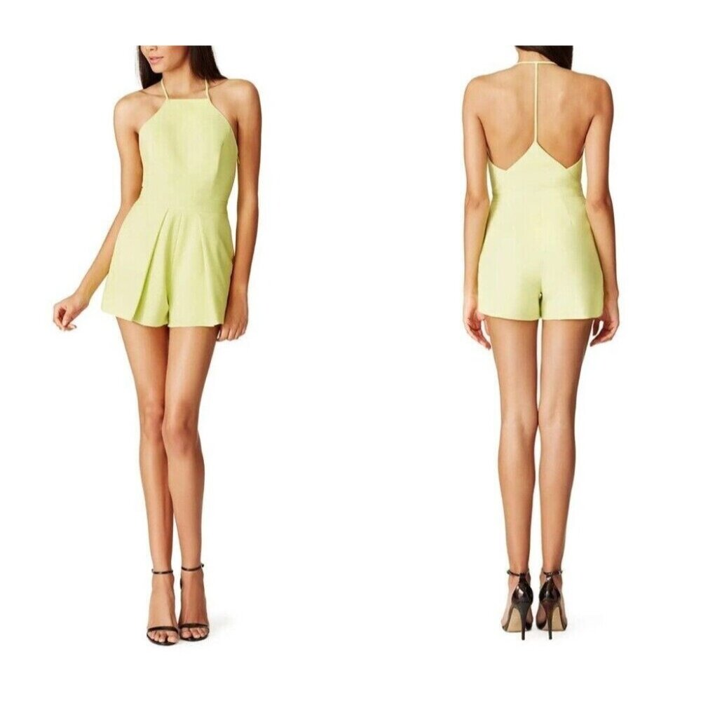 Jay Godfrey Womens 2 Neon Yellow‎ Romper Halter Racerback Sleeveless